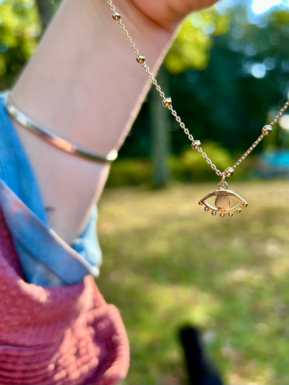 MEJURI Evil Eye Beaded Pendant Necklace - 925 Sterling silver with 18k gold over